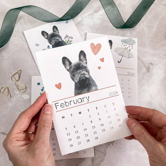 Custom pet desk calendar, pet portrait, gift for dog lovers, cat lovers,  christmas gift - etsy