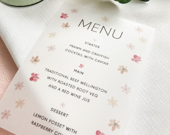 Vellum floral menu, personalised menu, blush pink summer wedding, baby shower table decoration, modern wedding place setting