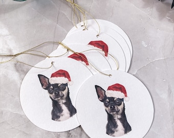 Custom Pet Christmas gift tag, Personalised Pet Portrait, Xmas Dog, Christmas Cat, Santa Hat for Dog, Dog Cat Lover