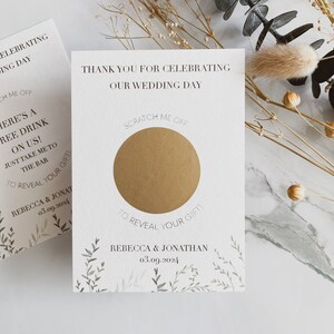 Carte de mariage à gratter et à révéler, cadeau de mariage, invitation botanique, jeux de mariage amusants, décoration de mariage moderne