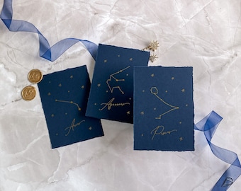 12 Pack of Constellation Table Numbers: Gold Celestial Wedding Decor, Navy Zodiac Signs