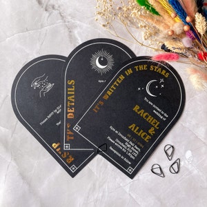 Tarot Wedding Invitation: Black Arched Card with Gold Foil