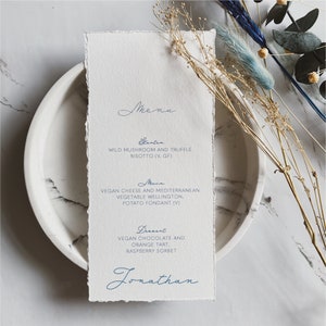 Personalised wedding table menu, beach wedding decor, baby shower place setting, white and blue wedding, bridal shower place card