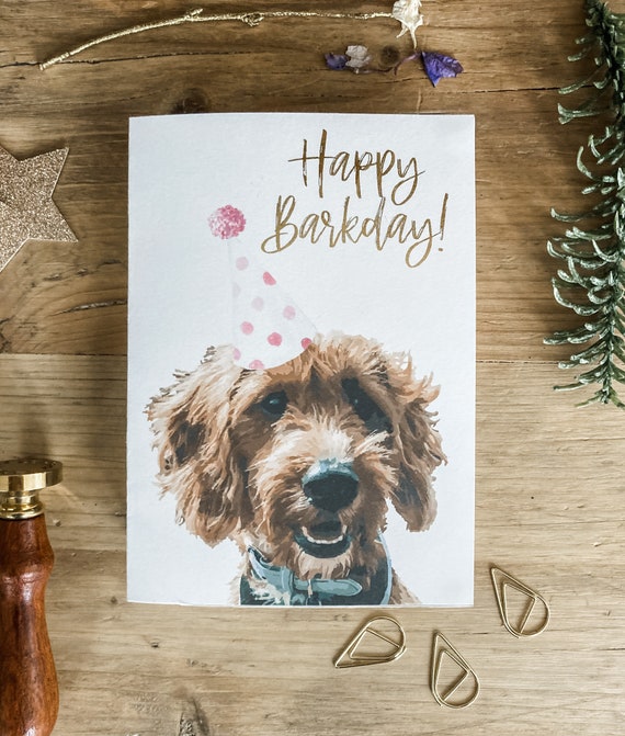 Personalised Dog Birthday Card Party Hat Gold Foil Pet | Etsy UK