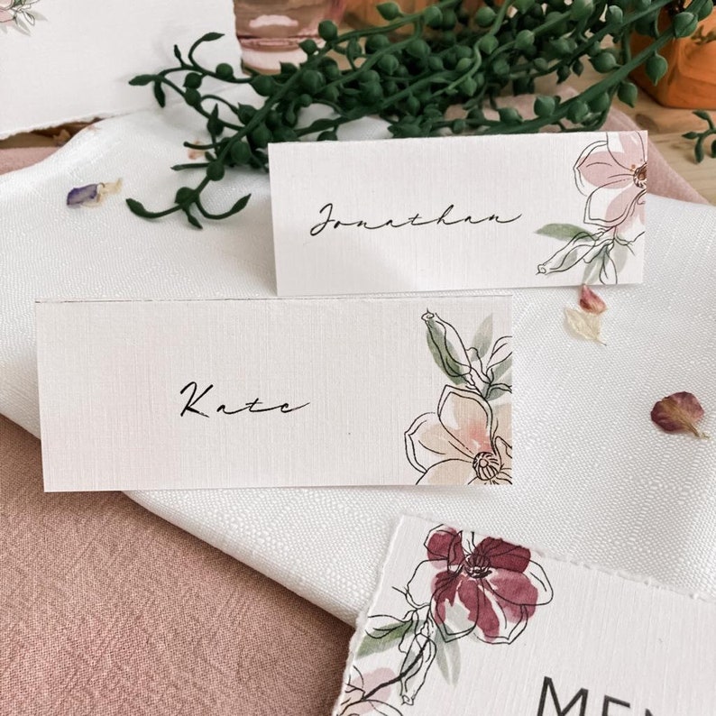 Botanical wedding place name romantic wedding theme floral table decoration bridal shower decor rustic design