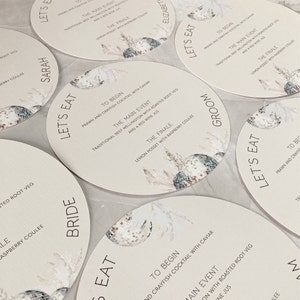 Menu de mariage pampa et disco, décoration de mariée bohème, mariage bohème moderne, baby shower de fleurs sauvages