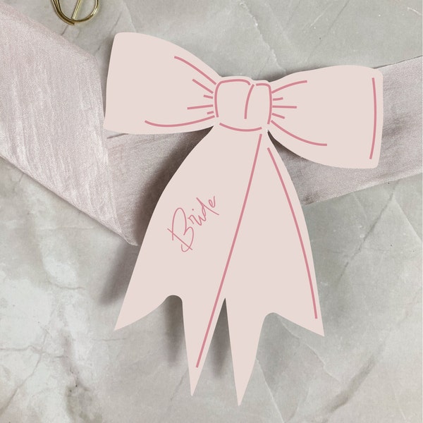 Pink bow shaped place names, summer wedding decor, pastel bridal shower place setting, blush pink wedding