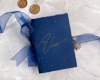 Moon & Stars vow booklet, wedding vow book, wedding gift, gift for bride and groom, Navy and gold wedding