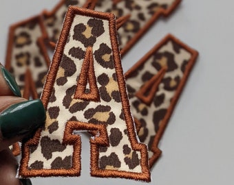 Leopard Print Varsity Patch, Iron On Letters, Iron On Numbers, Iron-On Patch, DIY embroidery, Personalised Iron On Patch, Cheetah Print