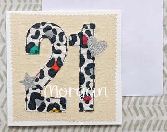 Personalised Any Age Birthday Card | Personalized Age Card | Applique Card | Fun Leopard Print Card