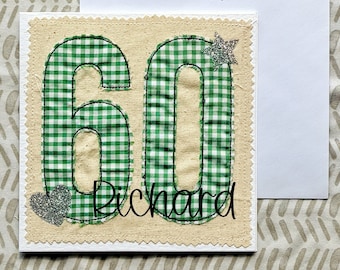 Personalised Any Age Birthday Card | Personalized Age Card | Applique Card | Spring Plaid Card