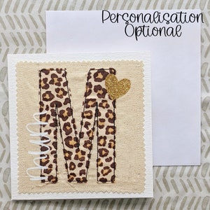 Personalisierter Name + Initiale Geburtstagskarte | Personalisierte Initialkarte | Applikation Monogramm Karte | Leopard Print Karte