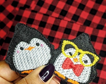 Christmas Penguin Iron On Patch | Embroidered Applique Motif