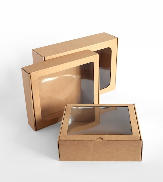 50 cajas de cartón corrugado con ventana a granel, cajas de embalaje de  regalo de exhibición Kraft, cajas resistentes con tapa de ventana  transparente -  México