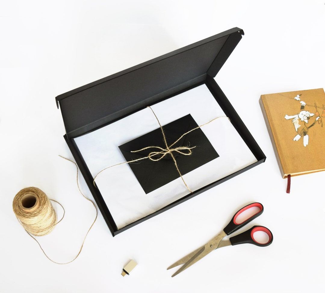 Black Flat Product Packaging Box A4 or 8x10 Art Print Packaging