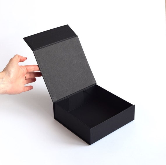 Cajas decorativas negras con tapas magnéticas, juego de 4, pequeñas cajas  de regalo de cartón reutilizables para regalos y envolver regalos, cajas de