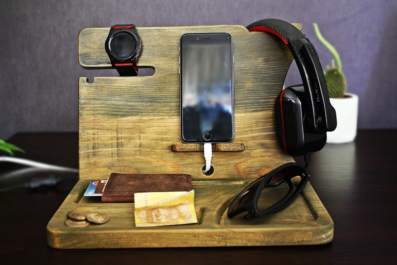 Natural Wood Organizer docking Station Military Greenphone Etsy