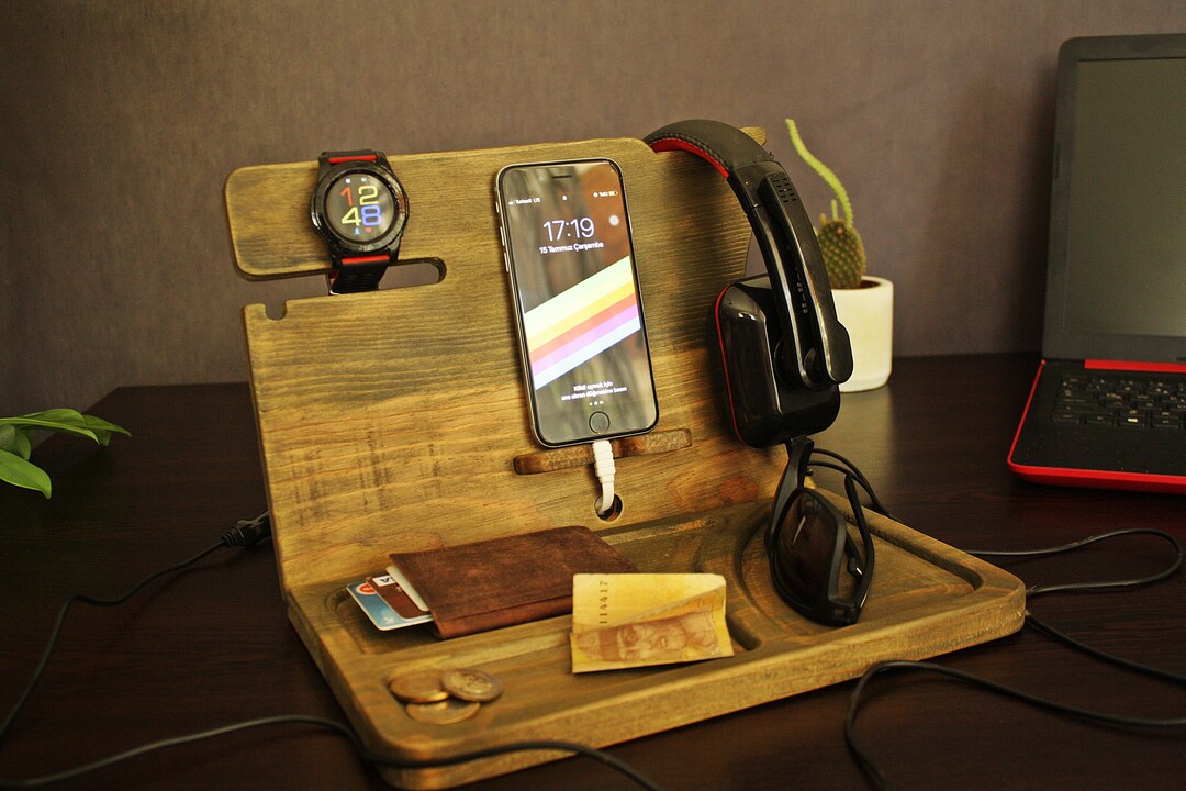 Natural Wood Organizer docking Station Military Greenphone Etsy