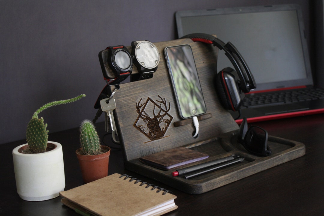 Natural Wood Organizerwooden Docking Stationwooden Etsy