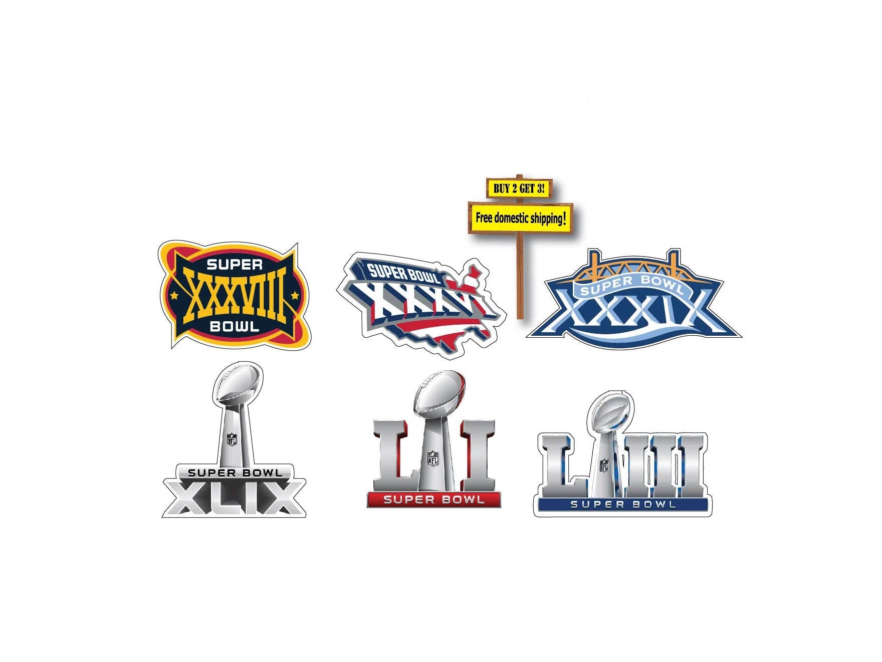 Set of 6 NFL New England Patriots Super Bowl Logos Decal | Etsy