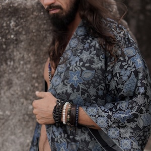 Long mens silk kimono ~ Shiva Moon silk kimono for men ~ Silk Robe for men ~ Party long kimono  ~ Perfect Valentine's Day gift for him