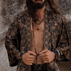 Lange heren zijden kimono ~ Shiva Sun zijden kimono voor mannen ~ Zijden pyjama gewaad voor mannen ~ Party lange kimono ~ Perfect Valentijnsdag cadeau voor hem