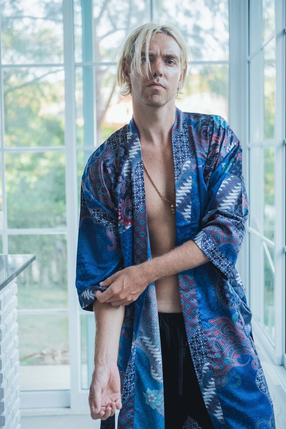 Men Luxury Silk Kimono Robe Gift for Him Birthday 