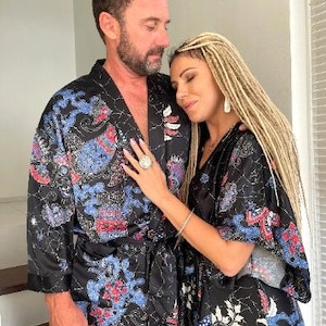 Boho czarno-niebieski jedwabny szlafrok kimono dla mężczyzn ~ Jedwabny szlafrok ~ Szlafrok kąpielowy lub komplet piżamowy ~ Strój Burning Man zdjęcie 4