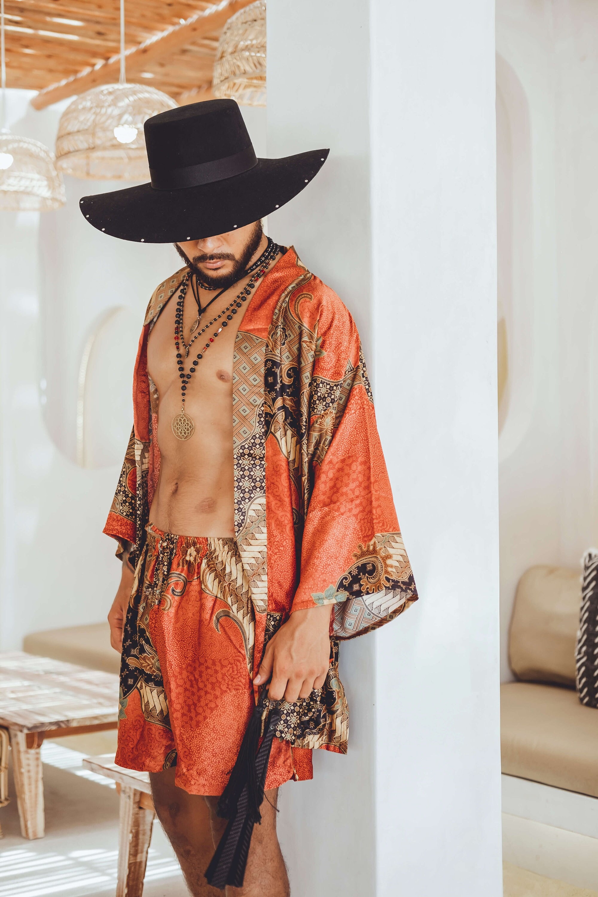 EvaMoonBoutique Men's Bohemian Silk Kimono