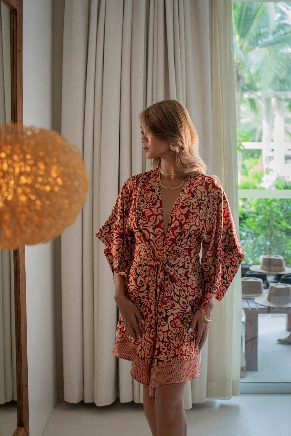 Boho Fire Red Silk Kimono Robe for Women ~ Elegant Spa or Lounge Wrap ...