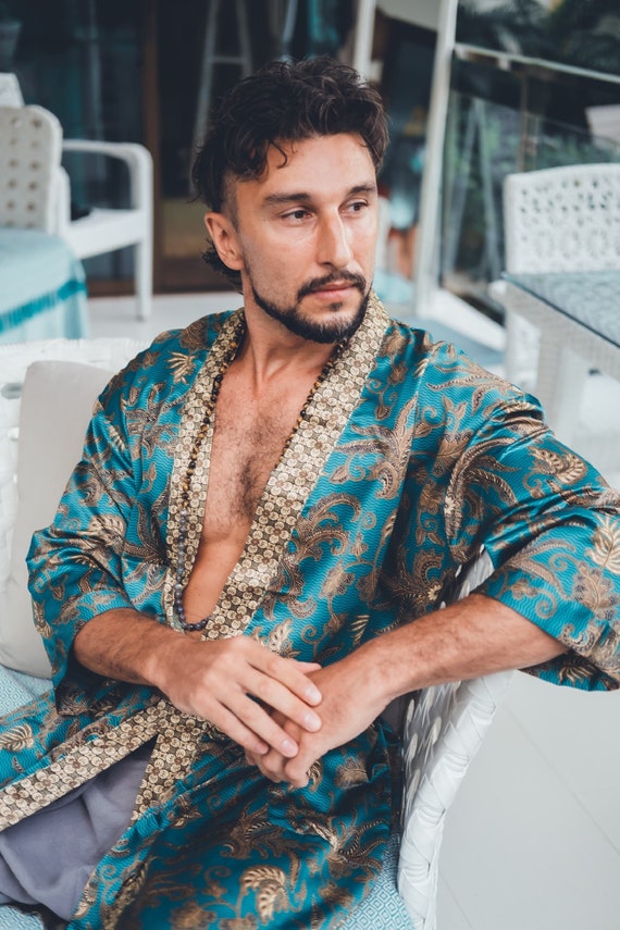 Silk Mens Kimono Robe Boheme Dressing Gown for Man Luxury -  Israel