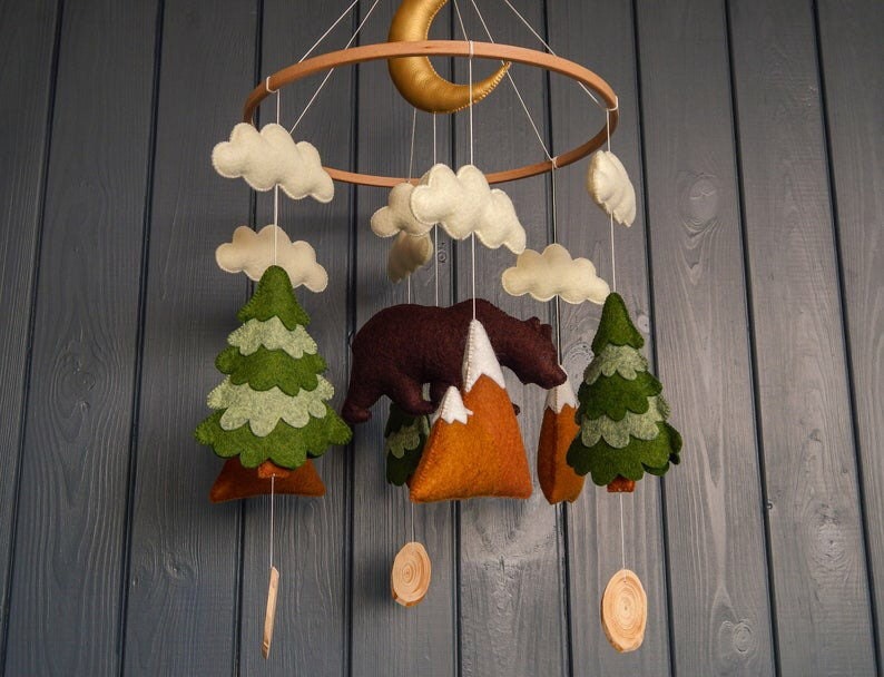 Woodland Baby Mobile Mountain Baby Mobile Natural Crib Mobile Etsy