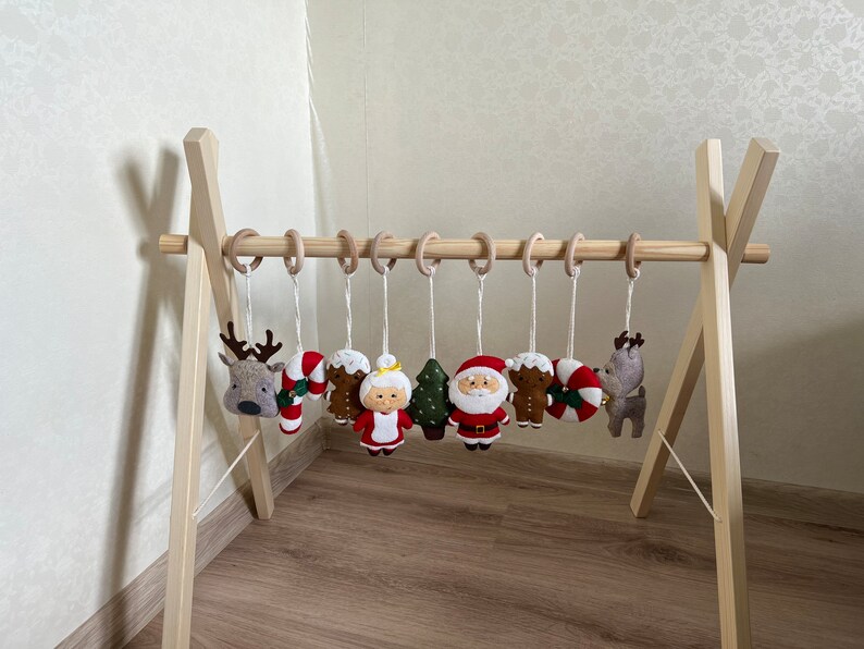 Christmas baby play gym toys Hanging felt toys for baby gym Activity center Montessori play mat toys Christmas nursery accessories image 3