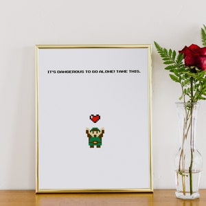 The Legend of Zelda It&#39;s Dangerous To Go Alone, Take This Retro Pixel Art Downloadable Art Print