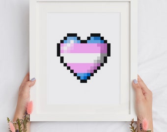 Die Legende von Zelda Trans Flagge Herz Retro Pixel Kunst digital herunterladbare Kunstdruck