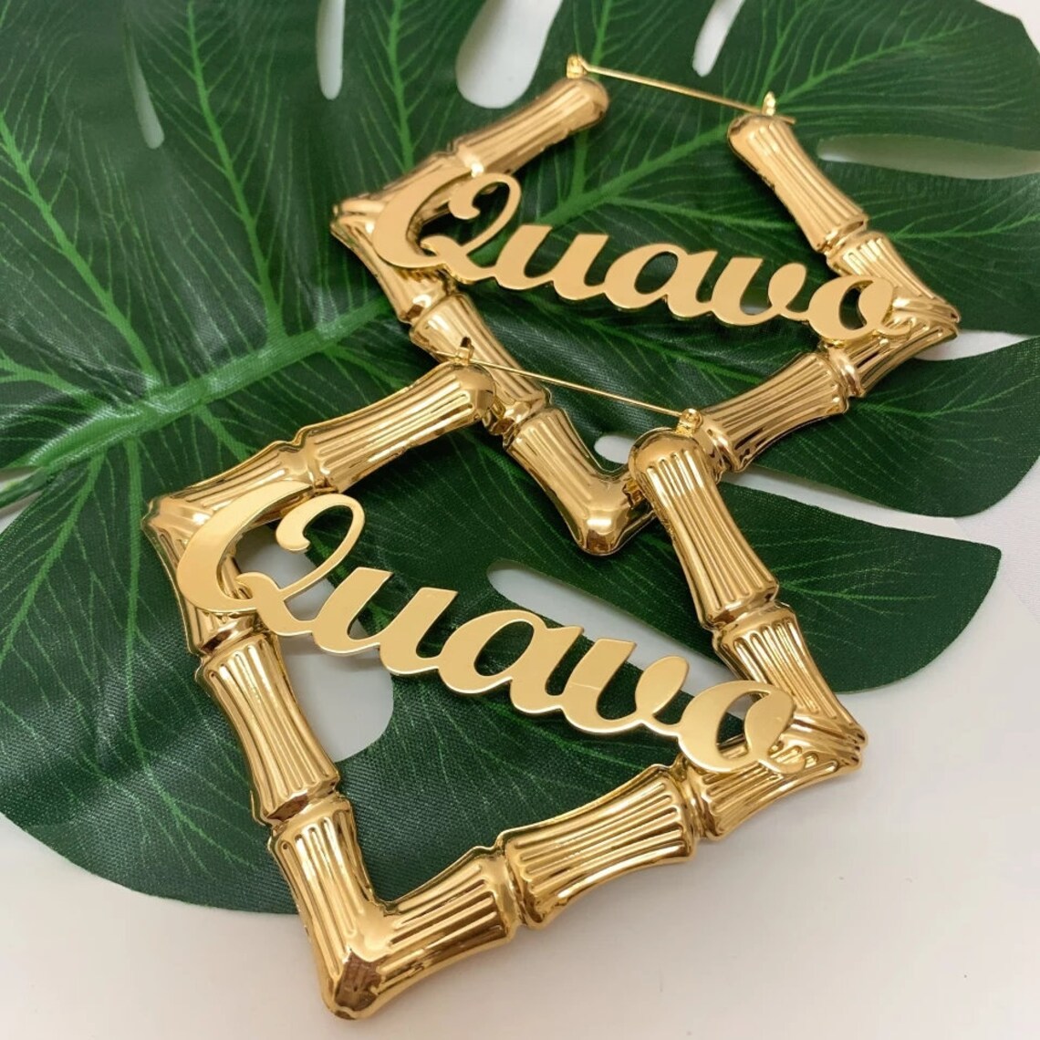 18K/Custom Bamboo Name Earrings/Personalized Bamboo Name Etsy
