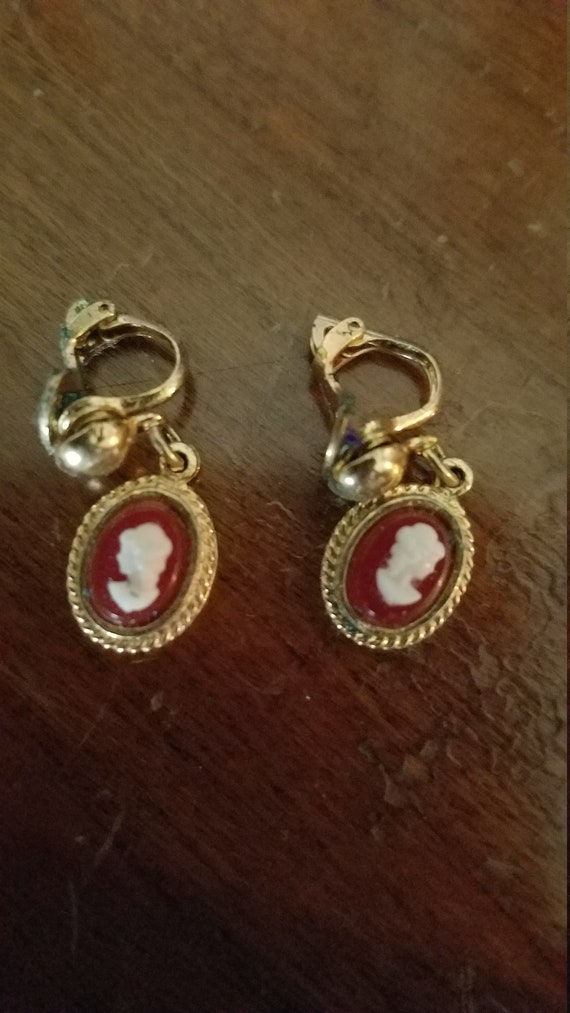 Vintage Faux Cameo Earrings,  clip on. - image 1