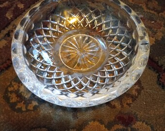 Vintage Glass Ashtray, Patterned, Heavy, 7 inch Diameter