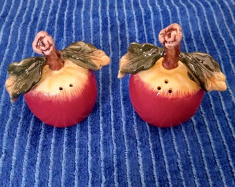 Vintage Apple Salt and Pepper Shakers, Red, Yellow, Cute Unique