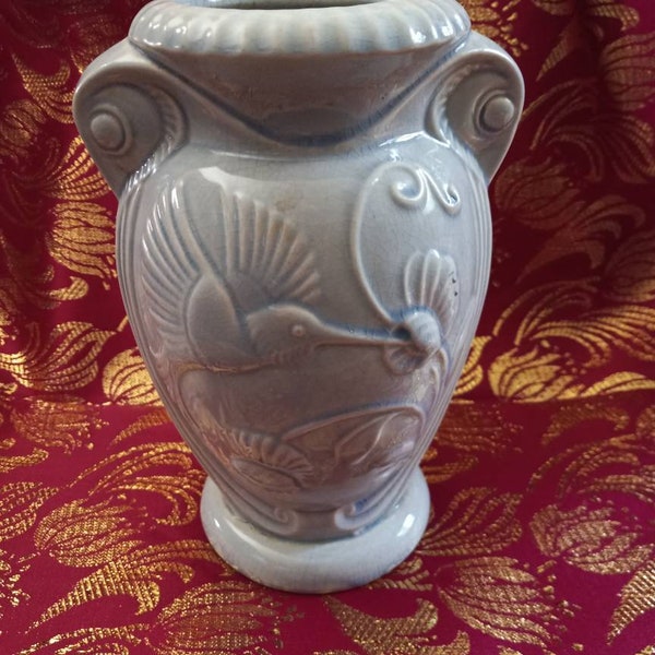 Vintage Romantic Pale Blue Hummingbird Vase