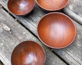 Vintage Wood Bowls, Tiki Bar, Kitchen Decor, 2 larger,  2 Smaller, 3 1/2 " wide and 4 1/2" wide, See Photos