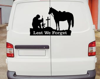 Remembrance Day Vinyl Decal: Kneeling Soldier, Horse Art