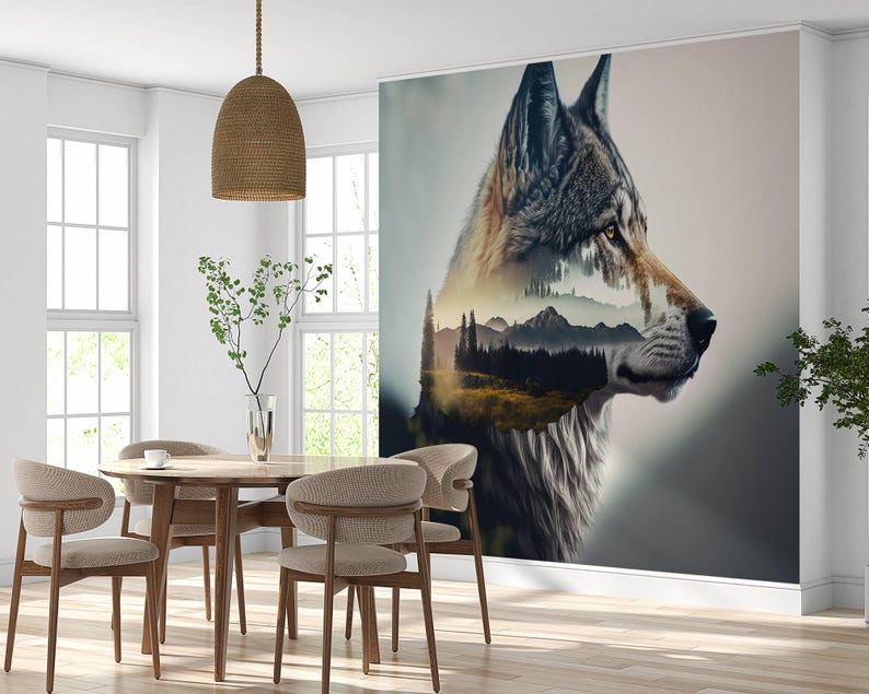 Wall Mural Wolf Head Home Decor Decal Living Room Bedroom Art Vinyl ...