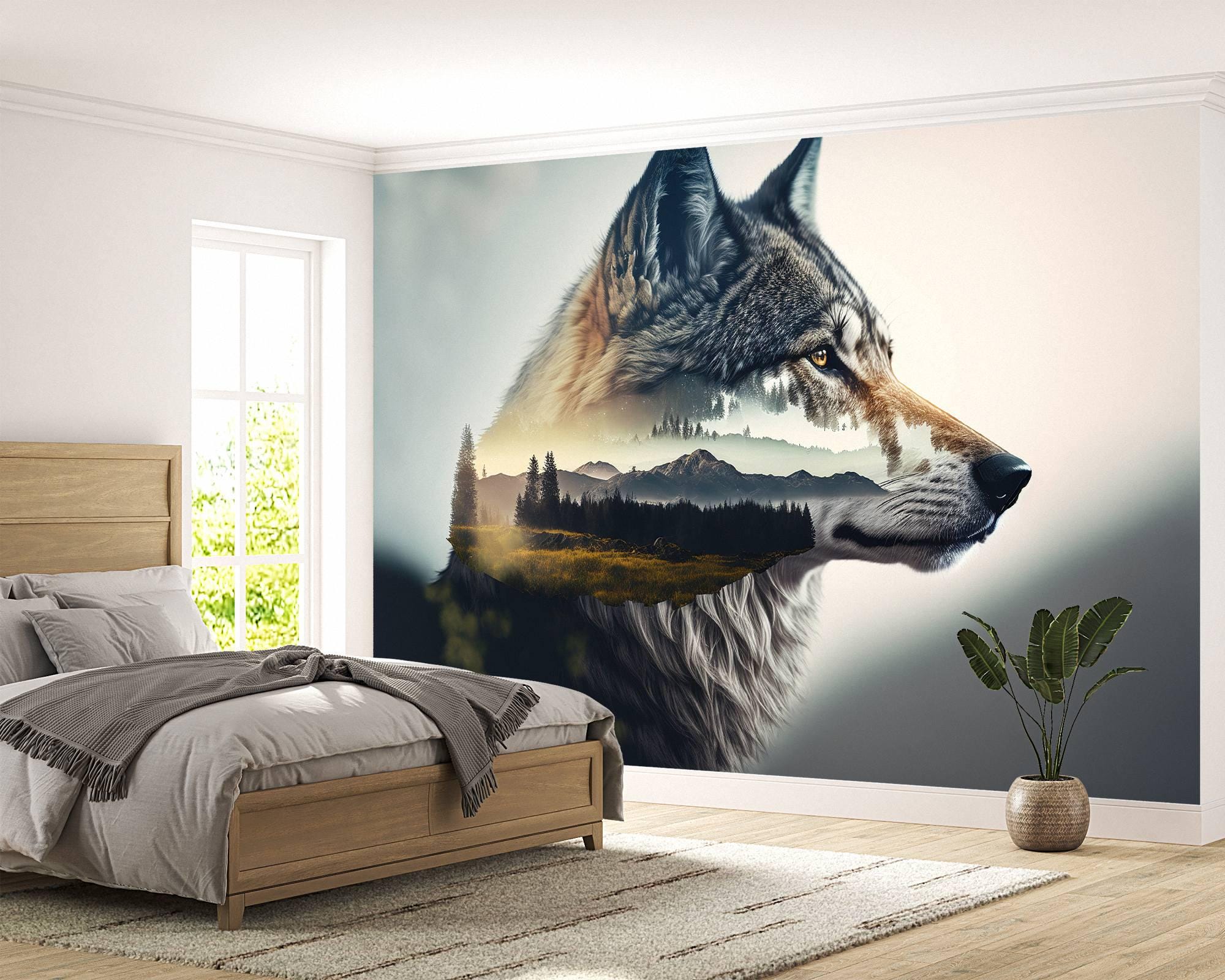 Wall Mural Wolf Head Home Decor Decal Living Room Bedroom Art Vinyl ...