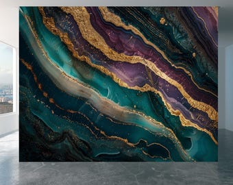 Wall Mural Violet Green Gold Marble Home Decor Decal Living Room Bedroom Art Vinyl Easy To Apply Peel and Stick