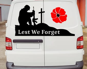 Lest We Forget Kneeling Soldier Remembrance Day Window Car Van Decal Wall Sticker Art Vinyl