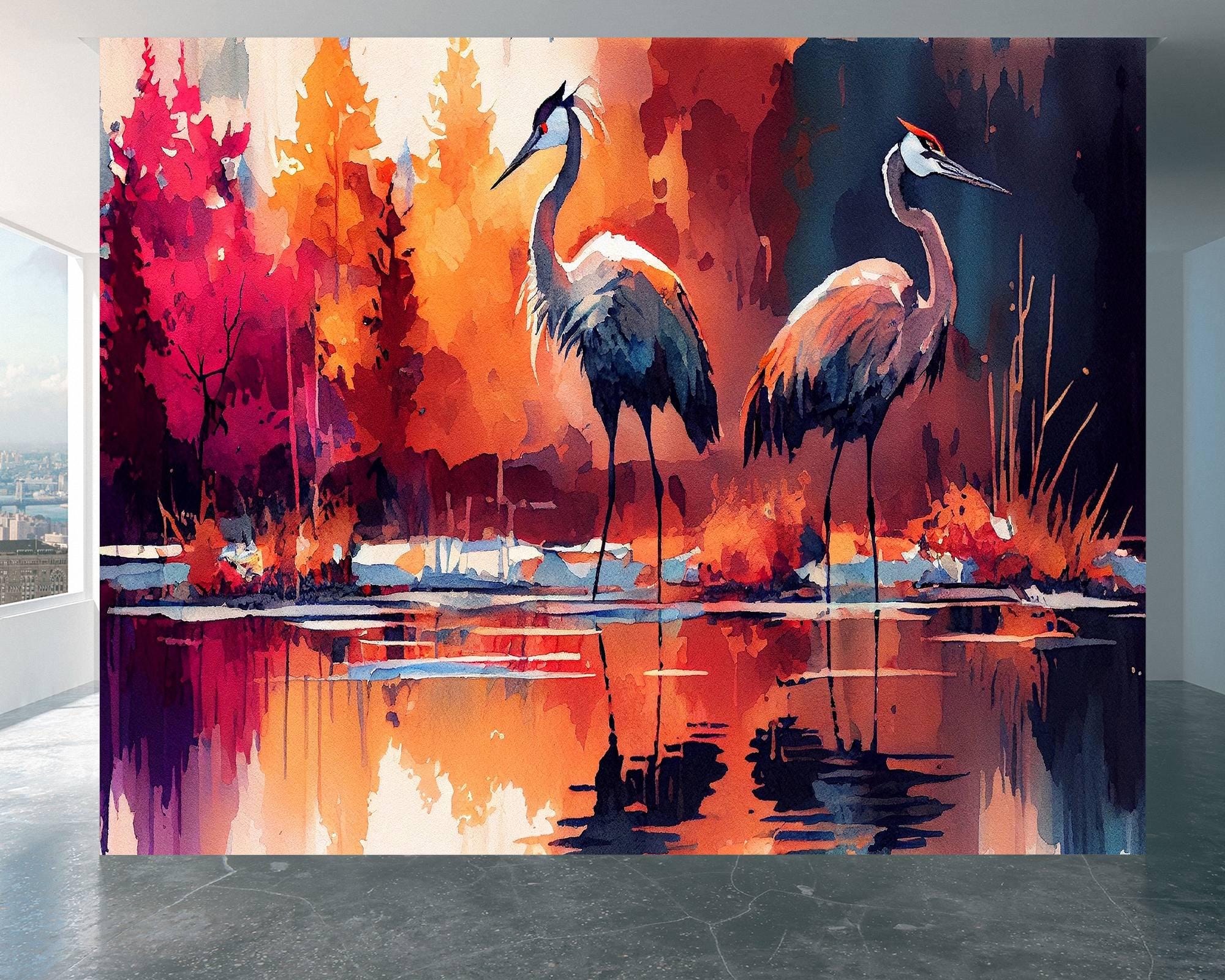 Wall Mural Birds Painting Home Decor Decal Living Room Bedroom Art Vinyl Easy To Apply Peel and Stick