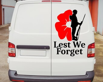 2x Poppy Day 'Lest We Forget' Remembrance Car Decal – Vinyl Sticker For Window – UK Made