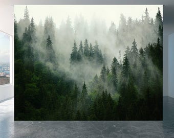 Wall Mural Forest Fog Home Decor Decal Living Room Bedroom Art Vinyl Easy To Apply Peel and Stick