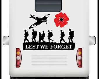 Remembrance Day Vinyl Decal: Lest We Forget Soldier, Plane, Poppy